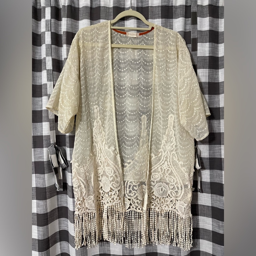 Altar'd State Cream Kimono with Fringe